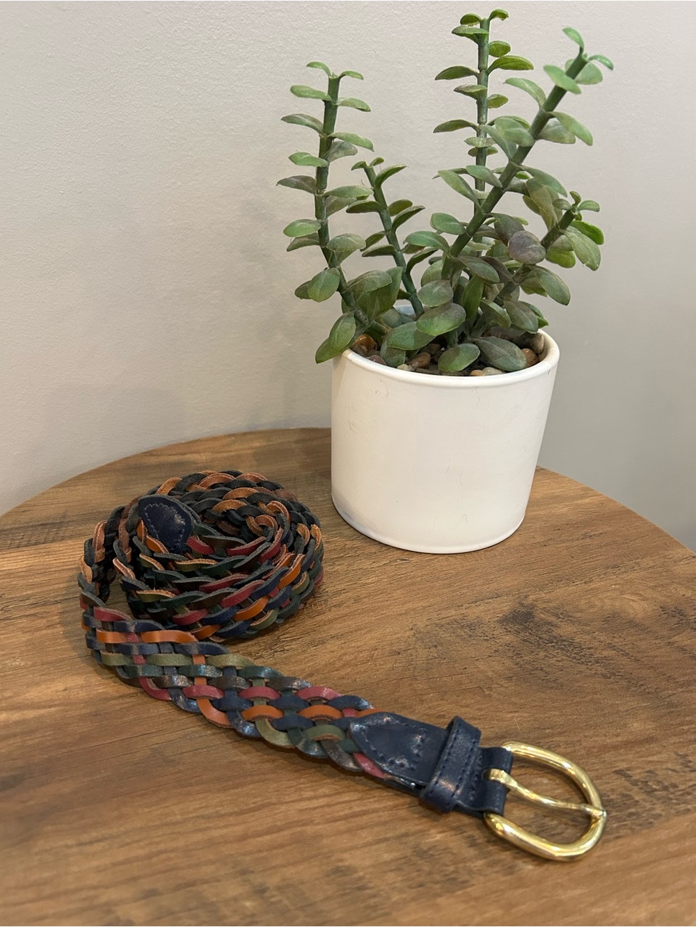 Vintage Guatemala Woven Braided Genuine Leather Multicolor Belt 45” Boho